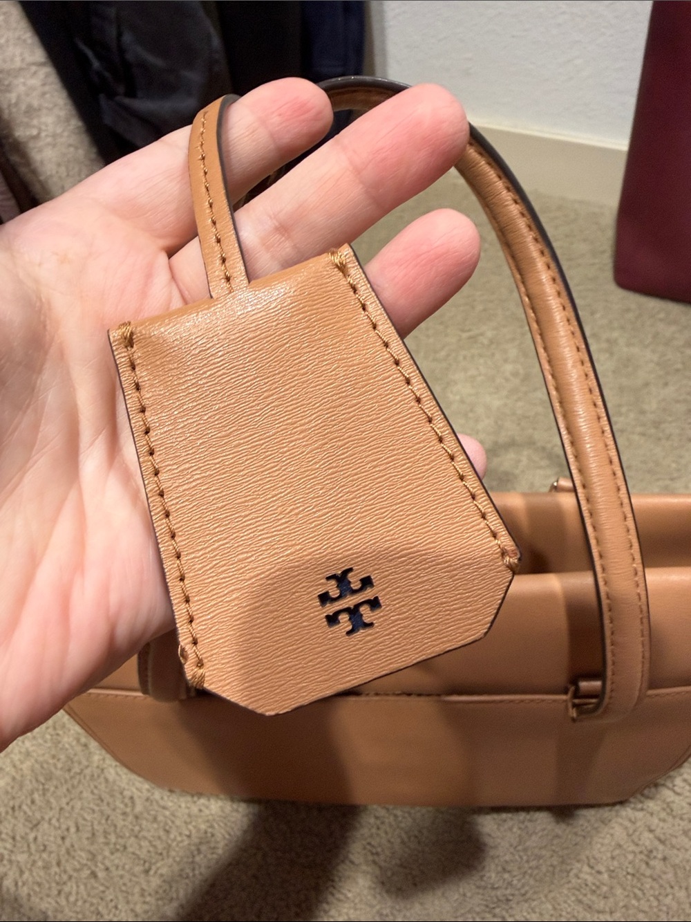 Tory Burch Small Parker Tote - Camel Leather Tote with Logo Tag - Picture 11 of 11